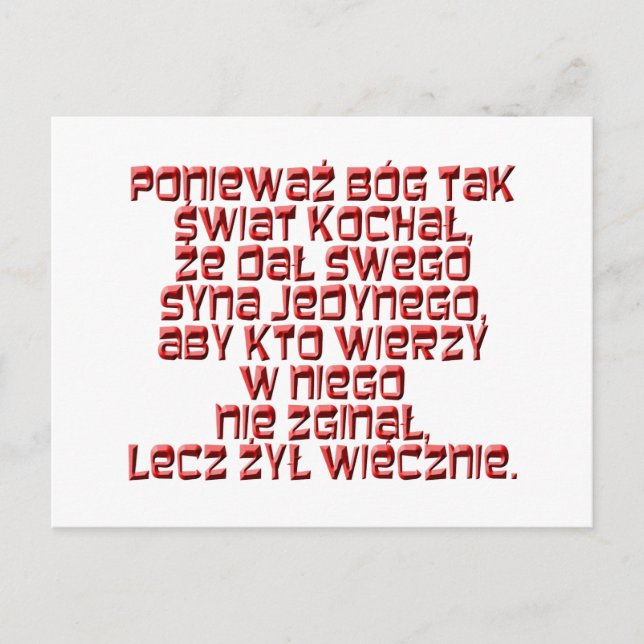 Cartão Postal John 3:16 Polonês (Frente)