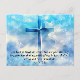 Cartão Postal John 3:16 Verse Blue Sky Christian Cross Gods Love