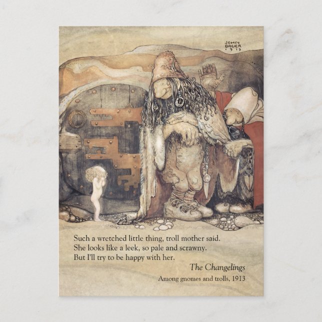 Cartão Postal John Bauer casal Princesa Troll Changelings (Frente)