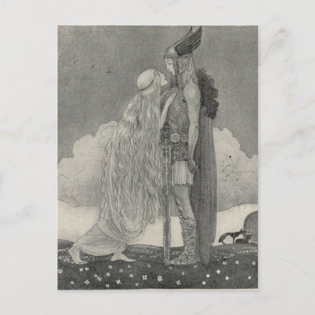 Cartão Postal John Bauer - Freyja e Svipdag (Frente)