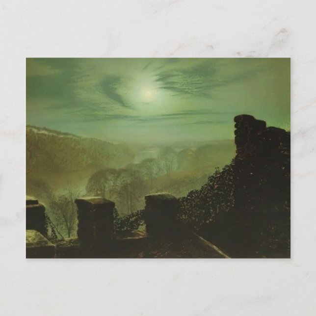 Cartão Postal John Grimshaw- Lua Cheia atrás de Nuvem Cirrus (Frente)