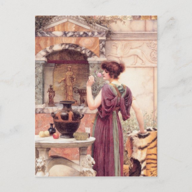 Cartão Postal John William Godward - No Jardim (Frente)