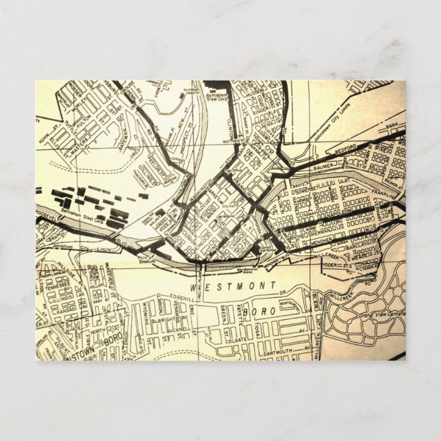 Cartão Postal Johnstown, PA Vintage Map (Frente)