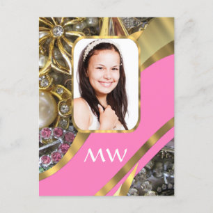 Cartão Postal Joias cor-de-rosa de fundo personalizado