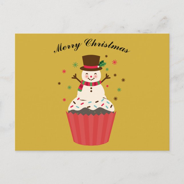 Cartão Postal Jolly Snowman on a Cupcake Christmas Card (Frente)