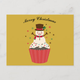 Cartão Postal Jolly Snowman on a Cupcake Christmas Card