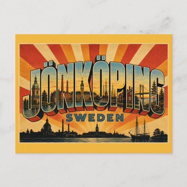 Cartão Postal Jönköping Suécia Lago Vättern (Frente)
