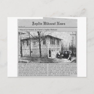 Cartão Postal Joplin Hideout da Bonnie & Clyde
