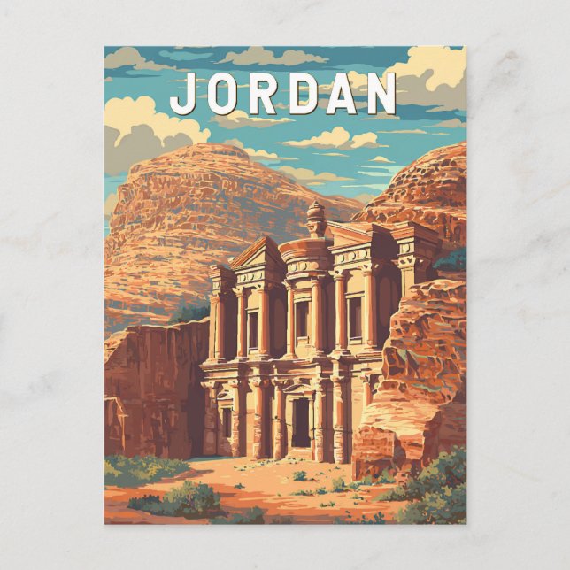 Cartão Postal Jordan Illustration Travel Art Vintage (Frente)