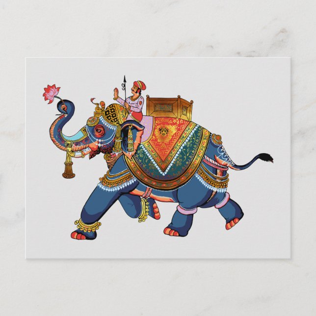 Cartão Postal Jornada do Elefante Real: Design Folclórico Indian (Frente)