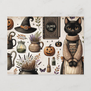 Cartão Postal Jornal de Lixo de Gato Preto Assustador Feliz Hall