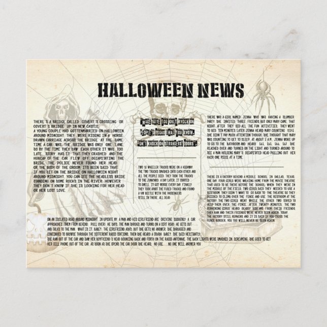 Cartão Postal Jornal Vintage Halloween (Frente)