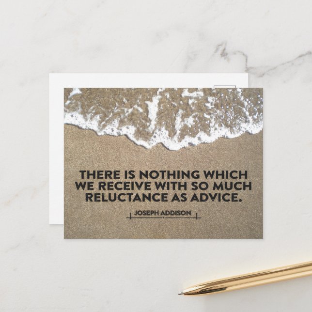 Cartão Postal Joseph Addison Inspirational Cote "Advice" (Frente/Verso In Situ)