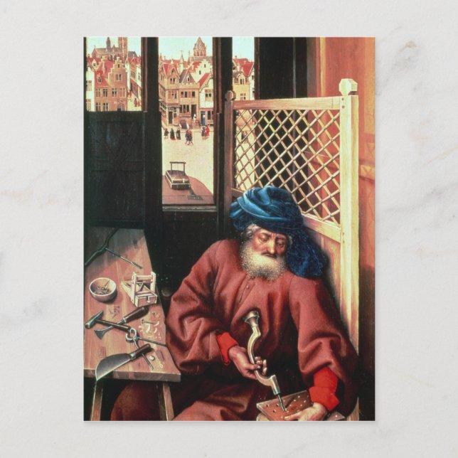 Cartão Postal Joseph retratado como um carpinteiro medieval (Frente)