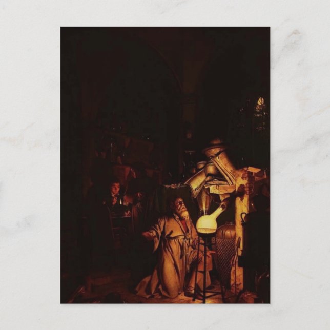 Cartão Postal Joseph Wright - O Alquimista Descobrindo Fósforo (Frente)