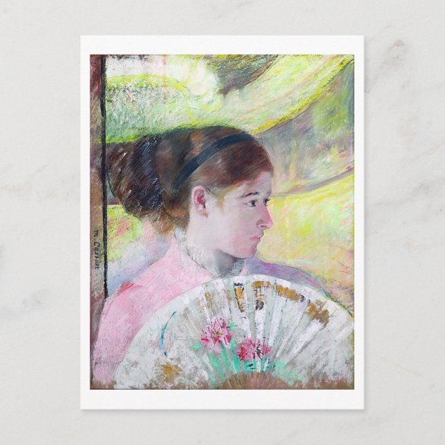 Cartão Postal Jovem dama com fã japonesa, Mary Cassatt (Frente)