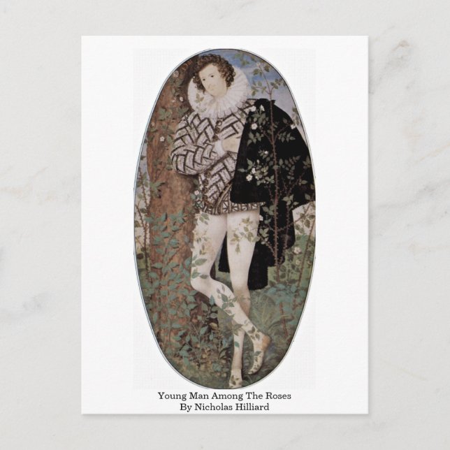 Cartão Postal Jovem Entre Os Rosas De Nicholas Hilliard (Frente)
