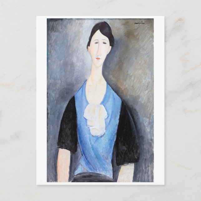 Cartão Postal Jovem Mulher de Azul, Modigliani (Frente)