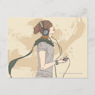 Cartão Postal Jovem mulher escutando música