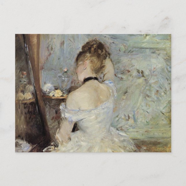 Cartão Postal Jovem mulher no Espelho por Berthe Morisot (Frente)