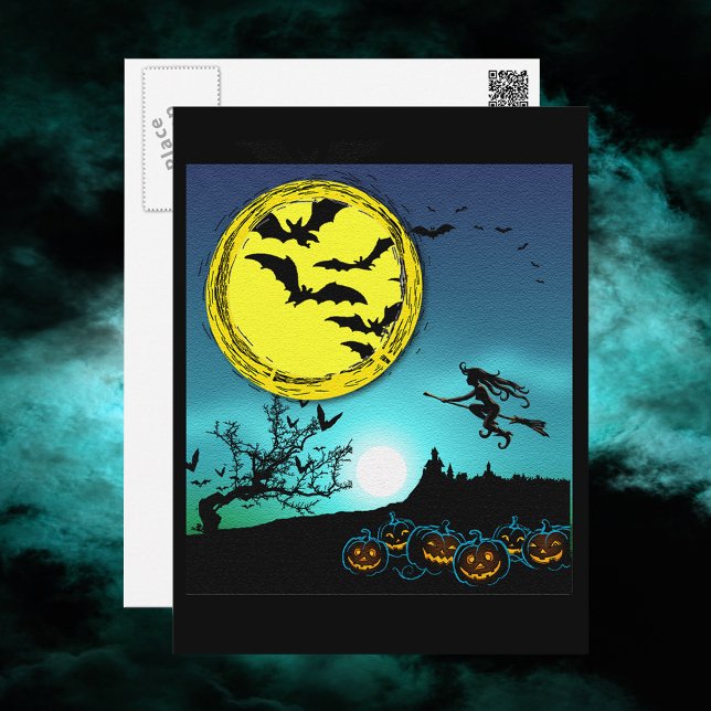 Cartão Postal Jovens Bruxas Voando Entre o Céu Noturno (Young Witch Flying Amongst the Night Sky Postcard)