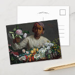 Cartão Postal Jovens mulheres com peônias | Fré dé ric Bazille<br><div class="desc">Jovens mulheres com peônias (1870) pelo artista impressionista francês Fré dé ric Bazille. Arte original é uma pintura a óleo sobre canvas que mostra uma mulher negra com um monte de flores exuberante. Use as ferramentas de design para adicionar texto personalizado ou personalizar a imagem.</div>