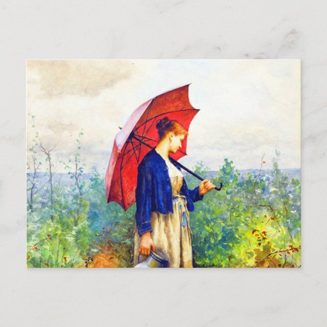 Cartão Postal Jovens tricotando por Daniel Ridgway Knight (Frente)