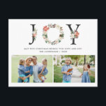Cartão Postal JOY Christmas Floral Wreath Two Photos Collage<br><div class="desc">Espalhe suas saudações da temporada com este "JOY Typografia Poinsettia Floral Wreath Photo Collage Holiday Card". É fácil personalizar ser exclusivamente seu. (1) Para mais personalização, clique no link "personalizar mais" e use nossa ferramenta design para modificar esse modelo. (2) Se você prefere papéis mais espessos / Término da matéria,...</div>