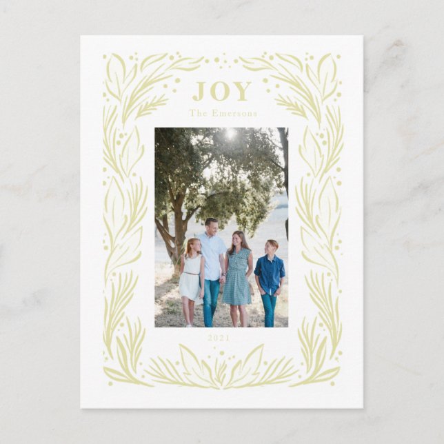 Cartão Postal Joy Christmas Wreath Photo Green (Frente)