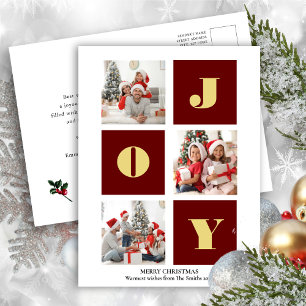 Cartão Postal JOY Elegant Dourado Snowflakes Foto de Script Mode