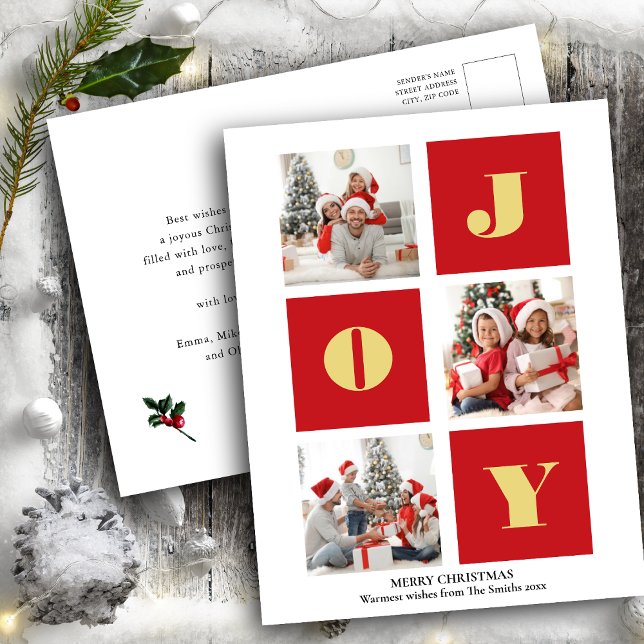 Cartão Postal JOY Elegant Dourado Snowflakes Foto de Script Mode (Criador carregado)