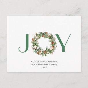 Cartão Postal JOY Pine Cones Fir Wreath Feliz Férias de Natal