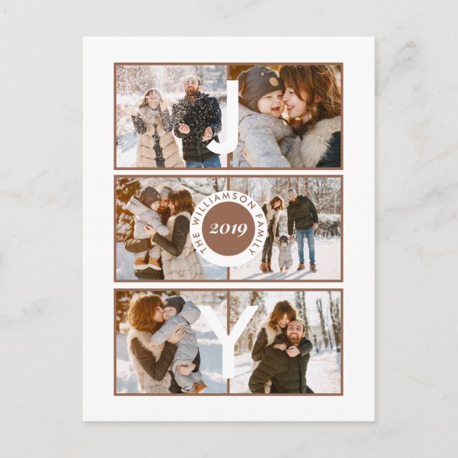 Cartão Postal Joy | Saudação de Natal para a Família Modern 6 Fo (Frente)