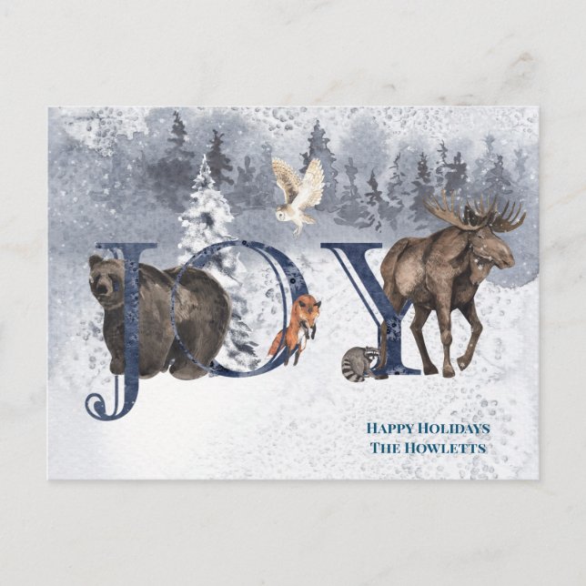 Cartão Postal JOY Snow Wood Woodland Animal Holiday (Frente)