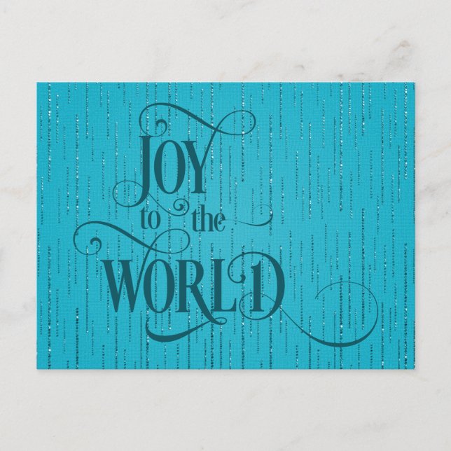Cartão Postal JOY TO THE WORLD Dark Teal Script Christmas  (Frente)