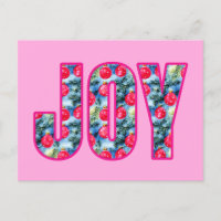 JOY Word Art em Fuchsia Rosa e Teal Verde