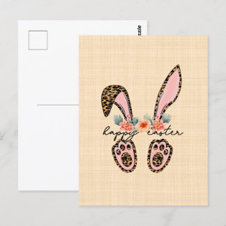 Cartão Postal "Joyeuses Pâques" avec un dessin floral de lapin