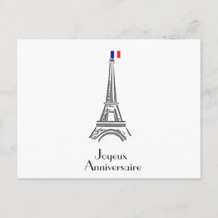 Cartão Postal Joyeux Anniversaire Eiffel Tower Aniversário Franc