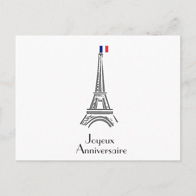 Cartão Postal Joyeux Anniversaire Eiffel Tower Aniversário Franc (Frente)