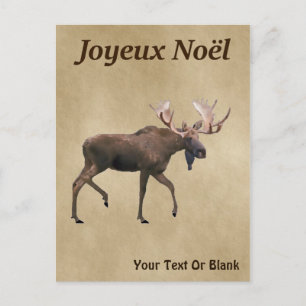 Cartão Postal Joyeux Noё l - Touro Moose No Papel Antigo