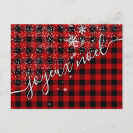 Cartão Postal Joyeux Noël de Script de Neige Xadrez Buffle Rouge