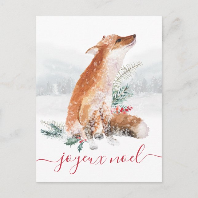 Cartão Postal Joyeux Noel Renard Rouge Forêt d'Hiver French (Frente)