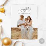 Cartão Postal Joyful Greeting, Merry Christmas Family Photo<br><div class="desc">Joyful, Merry Christmas. Celebrate the season with this family photo, cute script , classy black layover postcard It is fully customisable and personalised with your own greeting messages. Please add your return address for easy mailing. It is simple, easy, yet modern minimalist and festive. This is the perfect postcard for...</div>