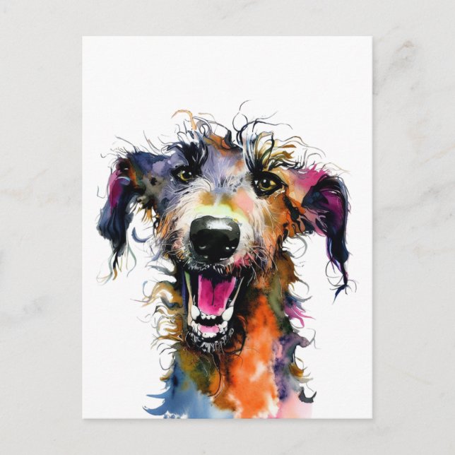 Cartão Postal Joyful Lurcher | design de pinheiro corante | Happ (Frente)