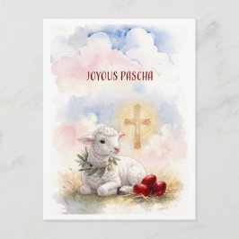 Cartão Postal Joyous Pascha Lamb, Red Eggs and Cross