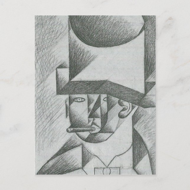 Cartão Postal Juan Gris - Chefe de um homem com charuto (Frente)