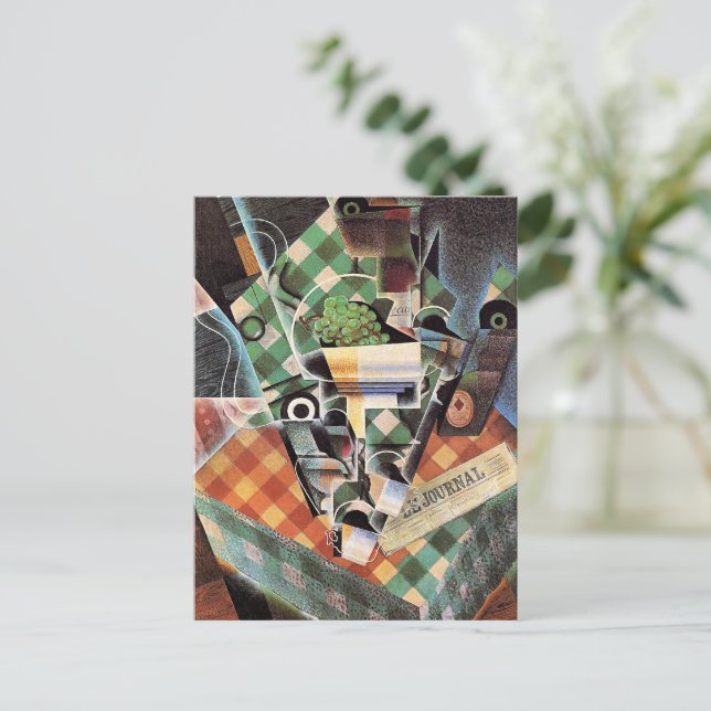 Cartão Postal Juan Gris - Vida Estática com Tablecloth Verificad (Em pé/Frente)