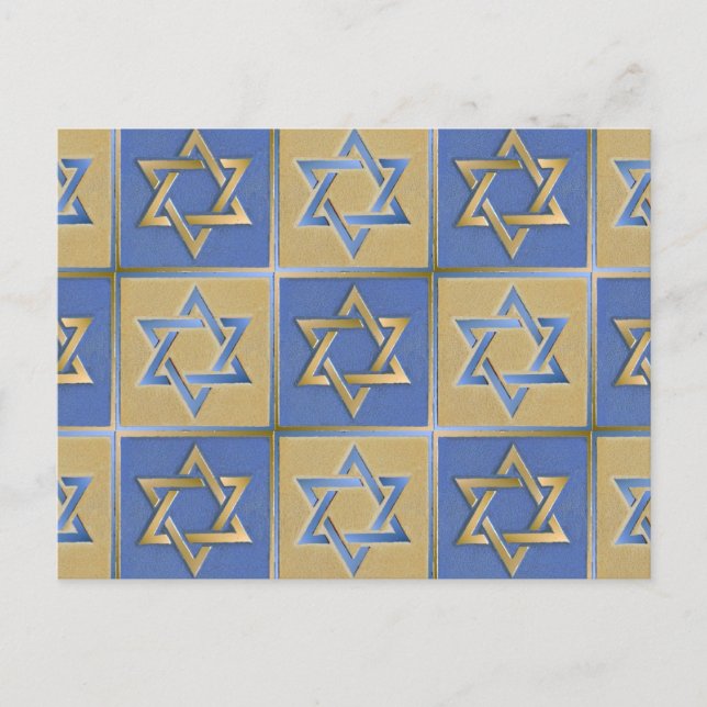 Cartão Postal Judaica Star De David Metal Dourado Azul (Frente)