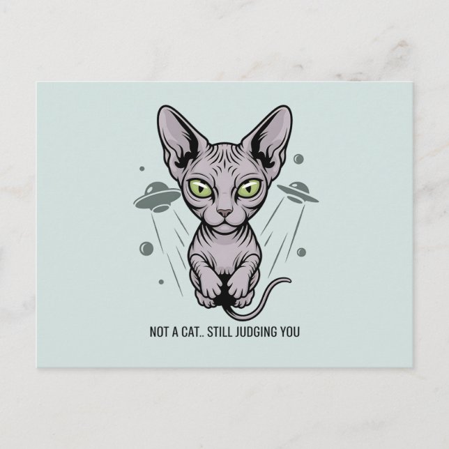 Cartão Postal Judgmental Sphynx Cat in Space Art (Frente)
