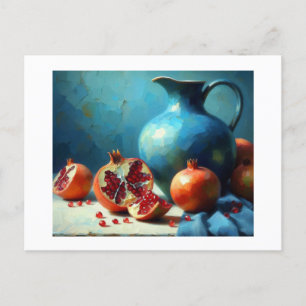 Cartão Postal Jug Azul e Pomegranatos,